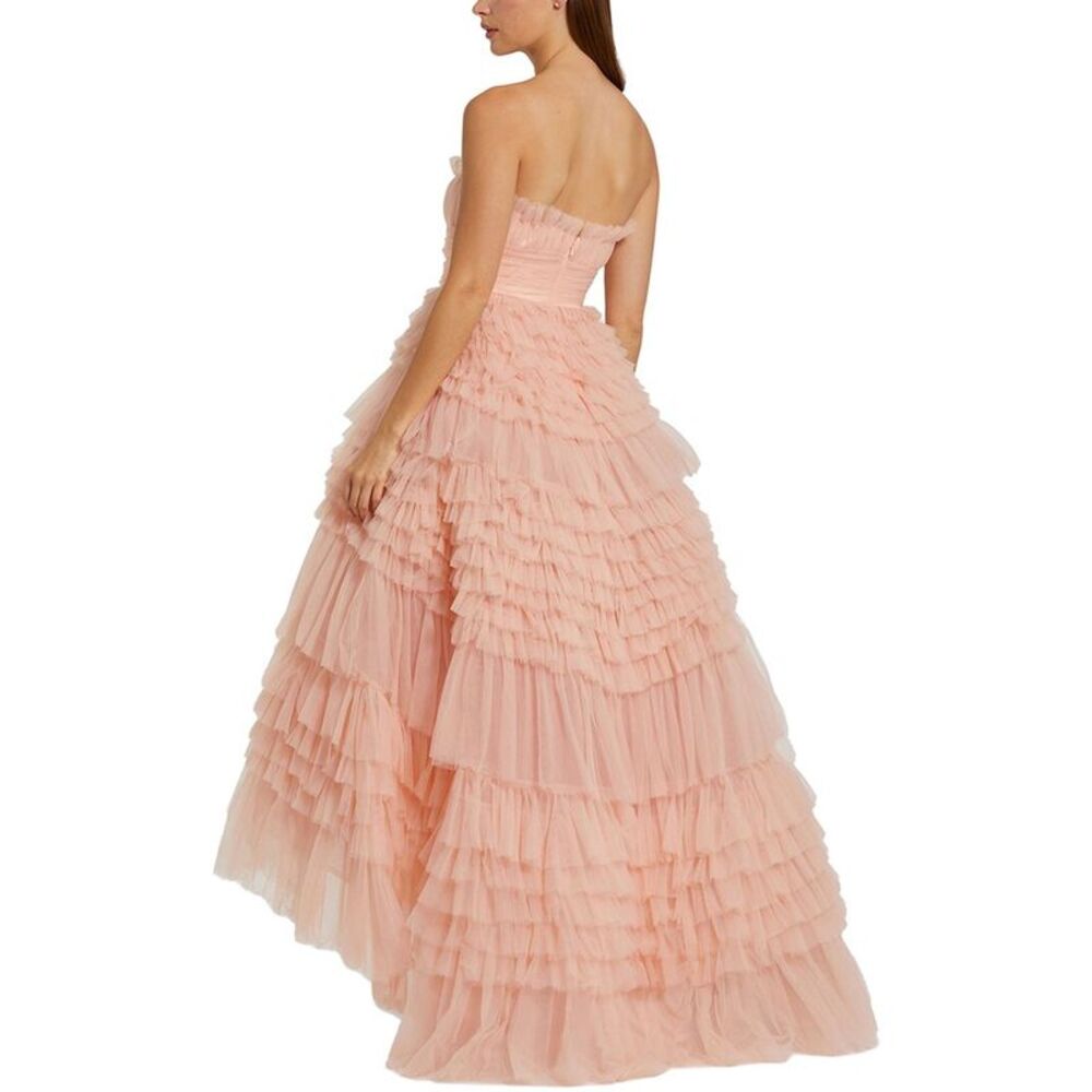 Mac Duggal Pink Strapless Tulle Ruffled Maxi Dress - Picture 2 of 10
